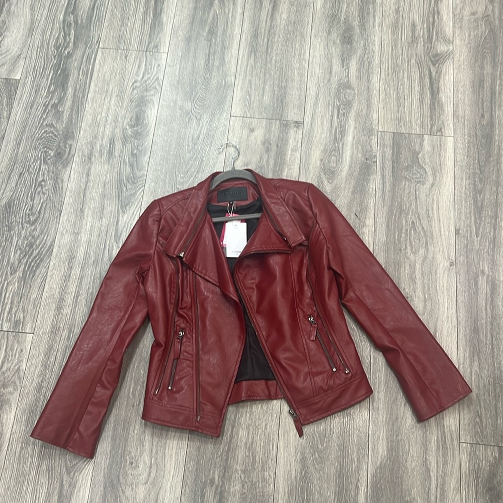 Burgundy, PU leather Jacket
